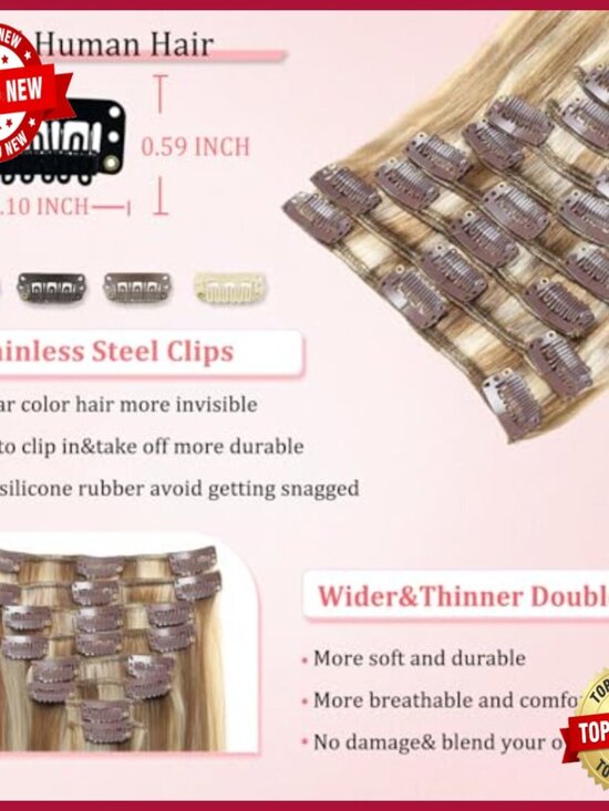 22 Inch Straight Human Hair Clip-In Extensions 8 Piece Double Weft main image 2